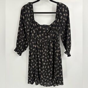 Altar’d State Black Puff Long Party Casual Sleeve Midi Square Neck Dress Small